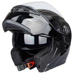 Full Face Motorcycle Helmet Dual Visor Sun Shield Flip up Modular Motocross DOT Approved (XL, Gloss Black)