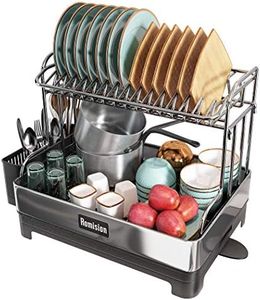 Romision Stainless Steel Dish Drying Rack, 2 Tier Large Dish Rack and Drainboard Set, Full Size Dish Drainer with Swivel Spout and Utensil Holder for Kitchen Counter(Silver)