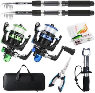 Tripquips Fishing Rod, 2PCS Telescopic Fishing Rod and Reel Combo with Fishing Pliers and Lip Gripper, Pre-Loaded Spinning Reel Combo Set, Fishing Pole with Carrier Bag Fishing Gear(Blue & Green)