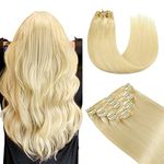 YILITE Hair Extensions Clip in 16 Inch 120g 8pcs Clip in Hair Extensions Real Human Hair Natural Silky Double Weft Hair Extensions Clip in Real Hair (16inch #613 Bleach Blonde)