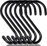 6 Inch Heavy Duty S Hooks,Large Vinyl Coated S Hooks for Hanging Plants，6 Pack 7mm Thickness Black Rubber Coated S Hooks Non Slip Metal Hook for Hanging Closet,Garden,Bird Feeders (Black)