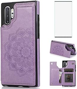 Asuwish Phone Case for Samsung Galaxy Note 10 Plus Glaxay Note10+ 5G with Screen Protector and Wallet Cover Flip Card Holder Stand Cell Gaxaly Note10 + Notes 10+ Ten Not S10 10Plus Women Men Purple