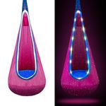 Light Up Kids Pod Swing Seat, Child Hanging Hammock Swing Chair with LED Lights & Inflatable Pillow, Easy to Install Kids Sensory Swing for Indoor and Outdoor (Pink)