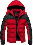 CREATMO US Men's Down Alternative Jacket Insulated Hooded Parka Black & Red S