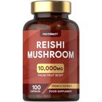 Reishi Mushroom Capsules | 10,000mg | 100 Powder Capsules | High Strength Extract | Food Supplement | by Horbaach