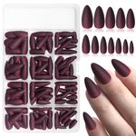 Lifextol 240PC Almond Press on Nails Medium Fake Nails Matte Burgundy Acrylic Nails Press on Nail Almond Short Stiletto False Nail Tips Colored Artificial Fingernail & Glue Ahdesive Tabs for Women