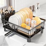 LIONONLY Dish Drainer Rack with Drip Tray,Detachable Dish Drying Rack for Kitchen,Stainless Steel Draining Board Rack with Utensil Holder,Swivel Drainage Spout,Kitchen Sink Drainer Rack