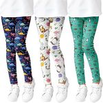 HSTiSan Girls 3 Pack Leggings Toddlers Active Stretch Leggings Little Kids Printed Yoga Pants, Dinosaur/Cat/Skateboard/4-5T