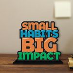 Artvibes Wooden Idols and Figurine Small Habits Big Impact Positive Quotes Table Decor for Office Desk Showpiece | Home Decoration | Living Room | Modern Gifting Item (SP_1138N)