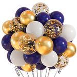 CHRORINE 50 Pcs Navy Blue and Gold Balloons 12 Inch Navy Blue White Metallic Gold Confetti Balloons for Baby Shower Birthday Wedding Anniversary Party Decor