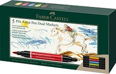 Faber-Castell Art & Graphic Pitt Artist Pen Dual Marker India Ink, Multicoloured, Wallet Of 5, For Art, Craft, Drawing, Sketching, Home, School, University, Colouring