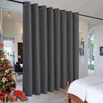 RYB HOME Gift Gray Room Divider Screen Partition, Energy Smart Modern Blackout Privacy Curtain Panel Heavyweight for Patio Door/Beach/Balcony Door, 8 ft Tall x 15 ft Wide, Grey, 1 Pc