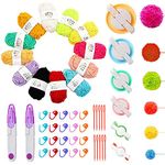 Allazone 57 PCS Pompom Maker Pom Pom Making Tool Set with Pompom Maker, 12 Colours Yarn, DIY Fluff Balls Knitting Craft Making Kit with Sewing Scissors for Kids and Adult