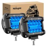 Nilight 4 inch LED Light Pod Blue Triple Row 2PCS 60W Flood Spot Combo Driving Fog Lights Fishing Hunting Emergency Safety Signal Deck Trailer Lights for UTV Pick-up Van Boat Tractor