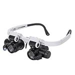 Headband Magnifier with 2 LED Lights Hands Free Jeweler Magnifier Headset Magnifier Head Mount Magnifier 8X 15X 23X Dual-Lens Eye Loupe Magnifier for Electronics Jeweler Watch Repair Work Reading