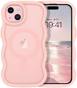 GUAGUA for iPhone 15 Magnetic Case, Cute Curly Wave Shape Design iPhone 15 Case Compatible with MagSafe Translucent Matte Shockproof Protective Wavy Phone Case iPhone 15 6.1'' for Girls Women, Pink