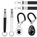 Dog Whistle and Dog Clicker, Dog Training Kit, Adjustable Frequencies Pitch Whistle with Black Lanyard and Wrist Strap for Dog Training, Durable Lightweight Easy to Use, 4 Pack (Black and White)