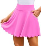 Charmo Womens Tennis Skirt Built in Shorts Scalloped Hem Pleated Athletic Skirts with 4 Side Pockets High Waisted Golf Skort Pink M