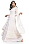 TRENDMALLS Women's Georgette Embroidery Salwar Suit Set Kurta Lehenga with Dupatta (G203-White-XL)