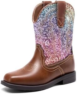 DREAM PAIRS Toddler Little Girls Kids Cowboy Boots Kids Western Square Toe Riding Mid Calf Boots,Size 6 Toddler,Brown/multi,SDBO2307K