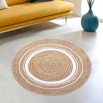 Kuber Industries Hand Woven Carpet Rugs|Natural Stitch Braided Jute Door mat|Round Shape Mat for Bedroom,Living Room,Dining Room,Yoga,72x72 cm,(Brown)