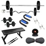 Body Tech Home Gym Combo Flat Bench with 100 Kg Weight Plates, 4 Rods- Home Gym Set & Fitness kit-BTF100