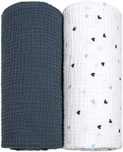 lulumoon Muslin Swaddle Blanket Baby Receiving Blankets Neutral, 2 Pack, Dark Blue