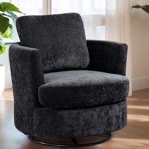 Mlmh & Kngwa Living Room Accent Chair Upholstered Round Swivel Barrel Chair,Chelline,Black