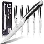 Ciwete Serrated Steak Knives Set of 6, 4" Upgrade 3RC13 Stainless Steel Steak Knife Set, 6-Piece Sharp, Non-Stick & Rust-Resistant Dinner Knives, Black