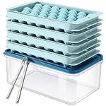 ARTLEO Round Ice Cube Trays 4 Pack for Freezer with Bin, Upgrade Easy Release Small Ice Ball Maker Mold, Freezer Ice Container with Lid, 1.2IN*132PCS Mini Sphere ice Mold, Ice Bucket and Tong,Bpa Free