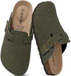 KIDMI Women's Suede Clogs Leather Mules Cork Footbed Sandals Potato Shoes with Arch Support Army Green 45 (Size 13)