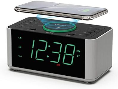 Alarm Clock Radio with 10W Wireless Charging, Snooze,Bluetooth, Dual Alarm, 1.4'' LED Display, Dimmer, USB Charging Clock for Bedside iTOMA CKS910