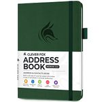 Clever Fox Address Book with alphabetic tabs – PU Leather Telephone and Address Book for Keeping Contacts Safe, Contact Organizer Journal, Medium Size (5.3″ x 7.7″) Hardcover, Forest Green