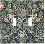 Spshian William Morris Floral Boho Midnight Blue Bohemian Flower Double Toggle Light Switch Cover Decorative 2 Gang Wall Plates Cover Dual Device Electrical Switchplate Faceplate for Country Bathroom