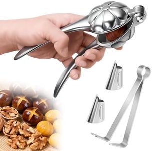 Chestnut Cutter Tool, Easy-Grip Chestnut Peeler with 2 Finger Protectors and Peel Clip, Heavy Duty Nutcracker with Stainless Steel Blade for Quickly Peeling