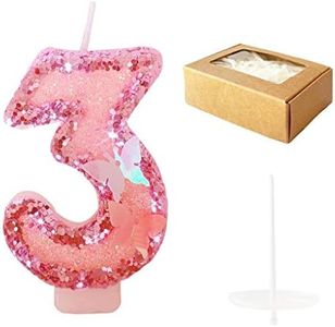 Birthday Candles Number 3,Pink Glitter Happy Birthday Cake Candles Handmade Sequin Numeral Candle