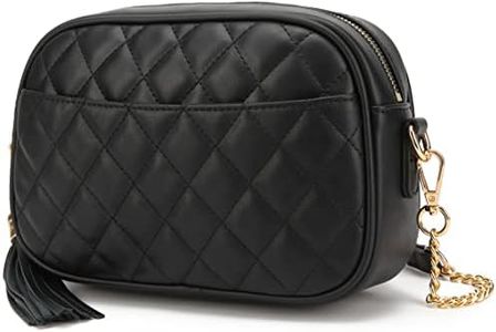 lola mae Quilted Crossbody Bag, Medium Lightweight Shoulder Purse Top Zipper Tassel Accent, Black 2, Medium