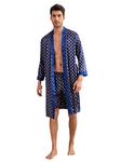 SOLY HUX Men's Silk Bathrobes Long Sleeve Satin Kimono Robe with Shorts Sleepwear Set, Tribal Print, Medium