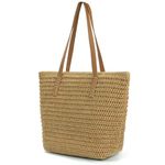 MAMUNU Straw Beach Bag For Women, Straw Shoulder Bag Handbag Summer Beach Bag, Boho Casual Woven Bag Tote Bag with Zipper Handle for Beach Travel Holiday Outdoor Work Shopping