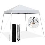 Tangkula 10x10 Ft Pop Up Canopy, Slanted Leg Outdoor Canopy Tent with Center Lock, UPF50+ Sun Protection, 4 Stakes, 8 Ropes, Carrying Bag, 1 Person Setup Instant Tent Shelter for Camp, Beach, Patio (White)