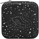 Tatenale Travel Jewelry Case Box Small Mini Jewelry Organizer Display Storage for Ring Earrings Necklace Girls Women Men White Shooting Star and Swan Black