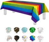 Grandipity Carnival Pride Rainbow Banner Theme 12 Pack Premium Disposable Plastic Tablecloth 54 Inch. x 108 Inch. Decorative Rectangle Table Cover