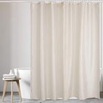 KAV - Polyester fabric Shower Mould and Mildew Resistant Curtain 180 x 220 cm (71 x 88 Inch) Cream + Matching Hooks