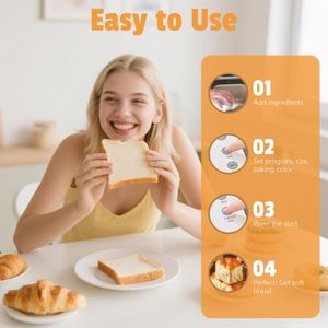 Karinear 2LB Bread Maker – 20 Functions, Stainless Steel, 3 Loaf Sizes, Timer