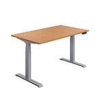 Office Hippo Sit Stand Desk with Electric Twin Motor and Built-in Memory, Engineered Wood, Oak with Silver Frame, 160 x 80 x 65 to 131 cm