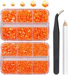 qiipii 3060PCS Resin Flatback Rhinestone Orange AB Flatback Jelly Resin Rhinestones 2mm 3mm 4mm 5mm 6mm Non Hotfix Gems Stones w Tweezer & Picker Pen for Tumblers, Mugs, Bottles, DIY Crafts Decoration