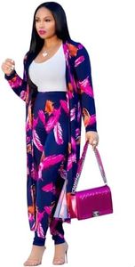 Max2co Women 2 Piece Outfits Floral Long Sleeves Open Front Cardigan Cover up with Leggings High Waist Long Pants Set Multicolor Purple 2XL