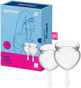 Satisfyer Feel Good Menstrual Cup - Reusable Period Cup with Removal Stem - Soft, Flexible Body-Safe Silicone, Easy Insertion & Removal - Includes 2 Cup Sizes for All Flows (White)