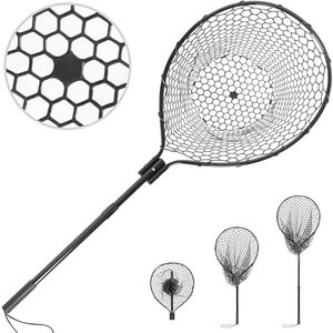 High Strength Large Landing Net - Fishing Net with Long Telescoping Handle and Soft Rubber Netting, Dip Net for Fishing, Ideal for Boat, Pier, River Angling (L - Full Rubber Netting)