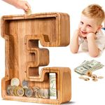 SummiDate Wooden Letter Piggy Bank| Piggy Bank for Boys Girls Toddler| Alphabet E Money Bank| Coin Bank Birthday Gift for Kids|Children's Gift (E)